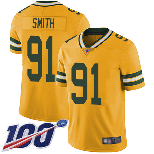 Green Bay Packers Limited Gold Men #91 Smith Preston Jersey Nike NFL 100th Season Rush Vapor Untouchable->nfl t-shirts->Sports Accessory